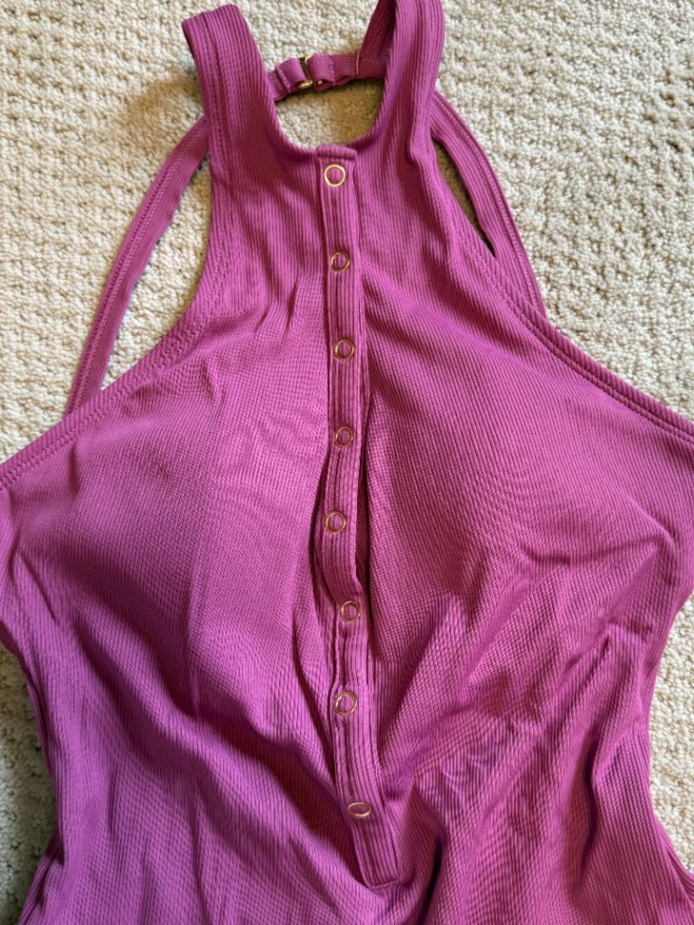 Robin Piccone Amy High Neck One Piece Swimsuit NWOT Ribbed Size 12 - Picture 4 of 10